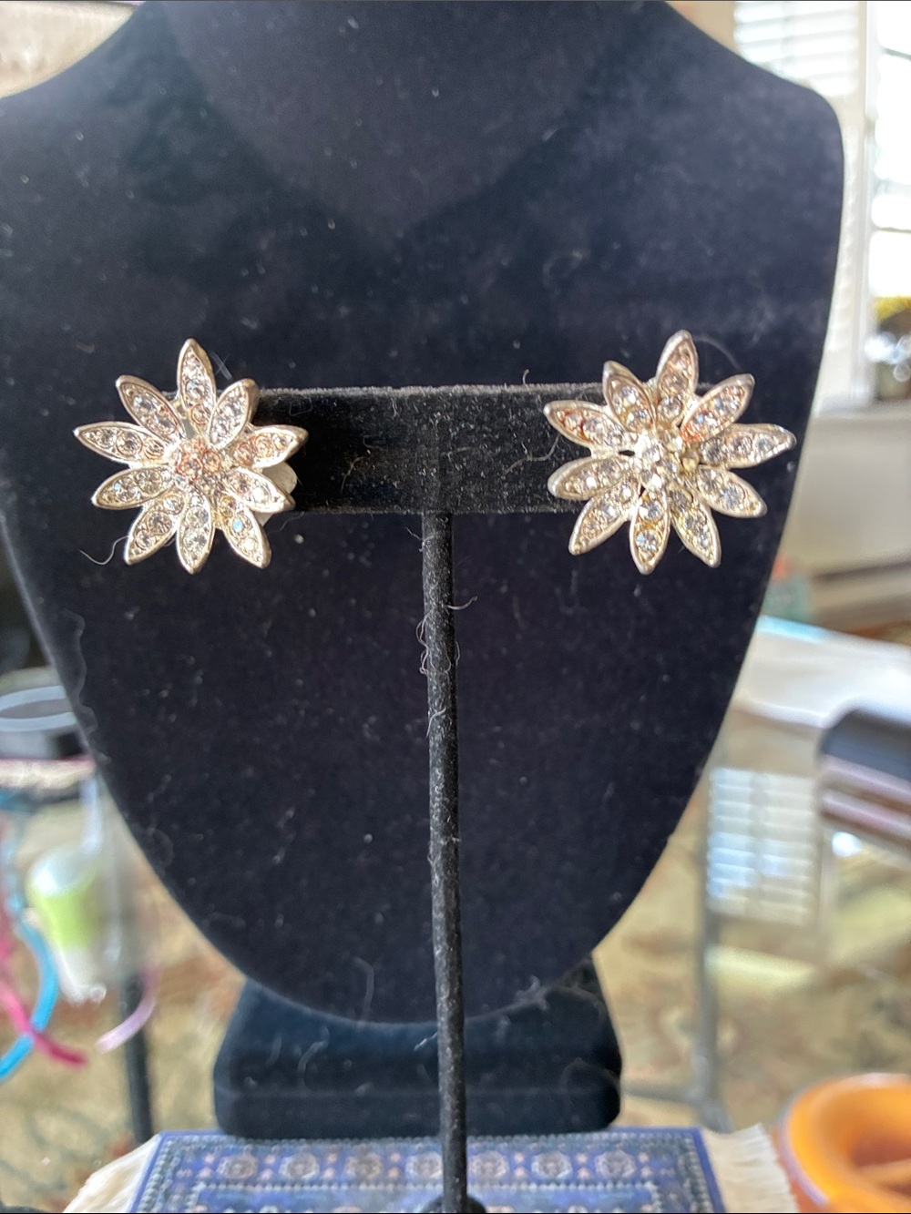 Gold Floral Crystal Stud Earrings - Elegant Women's Jewelry